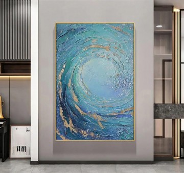 150の主題の芸術作品 Painting - パレット ナイフの壁の装飾テクスチャによる青い巨大な波自由奔放に生きるスピリチュアル